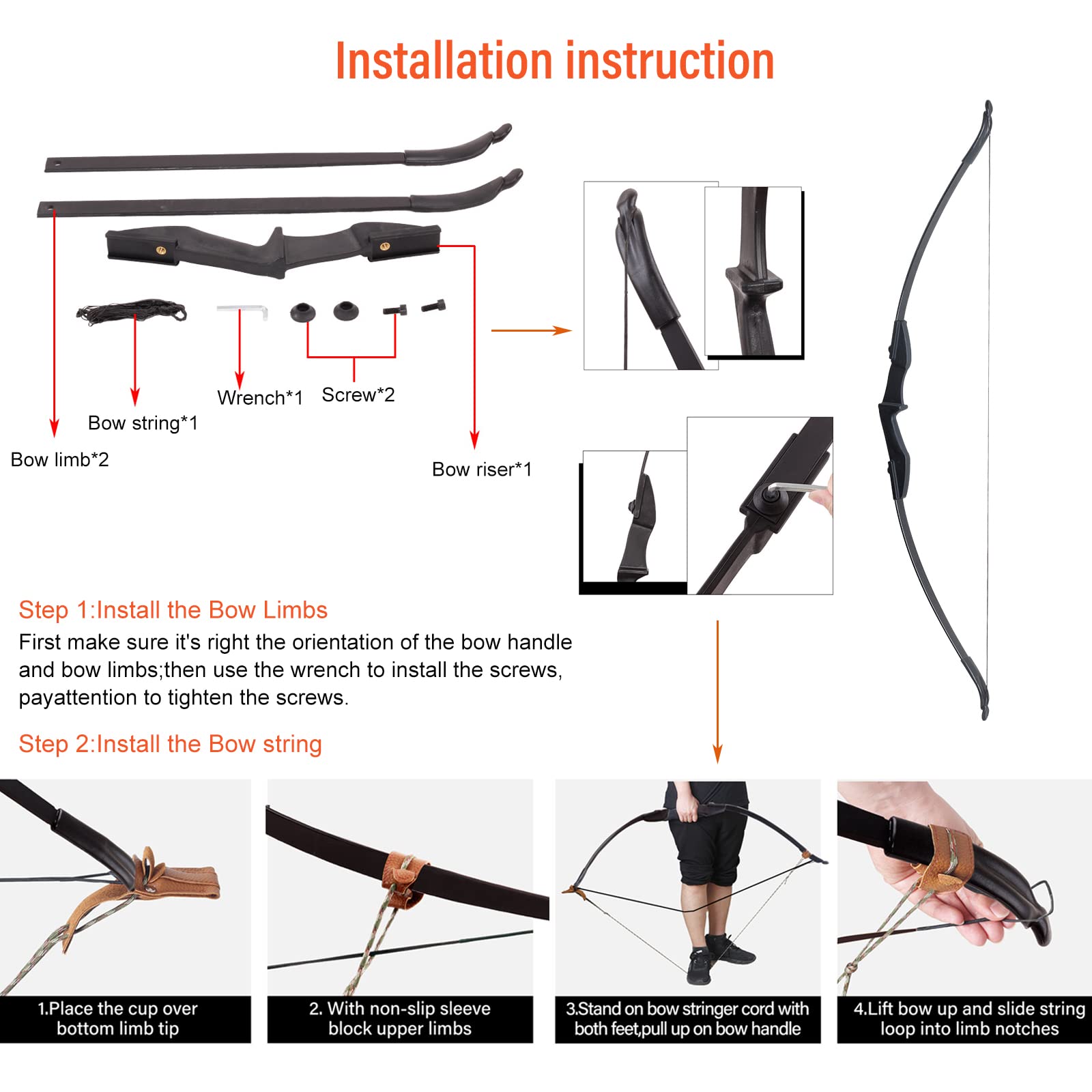 SOPOGER Archery Recurve Bow and Arrow Set 53'' Takedown Recurve Bow Right and Left Hand for Youth Beginner Recurve Bow 20-40lbs (20 LBS)