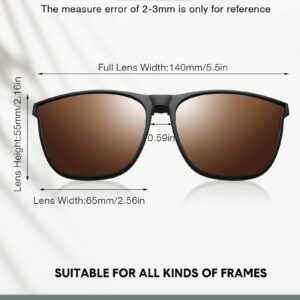 Frienda 3 Pair Oversize Polarized Clip-on Sunglasses Large Anti-glare TR90 Frame Flip up Driving Glasses for Women Men (Green, Dark Green, Brown)