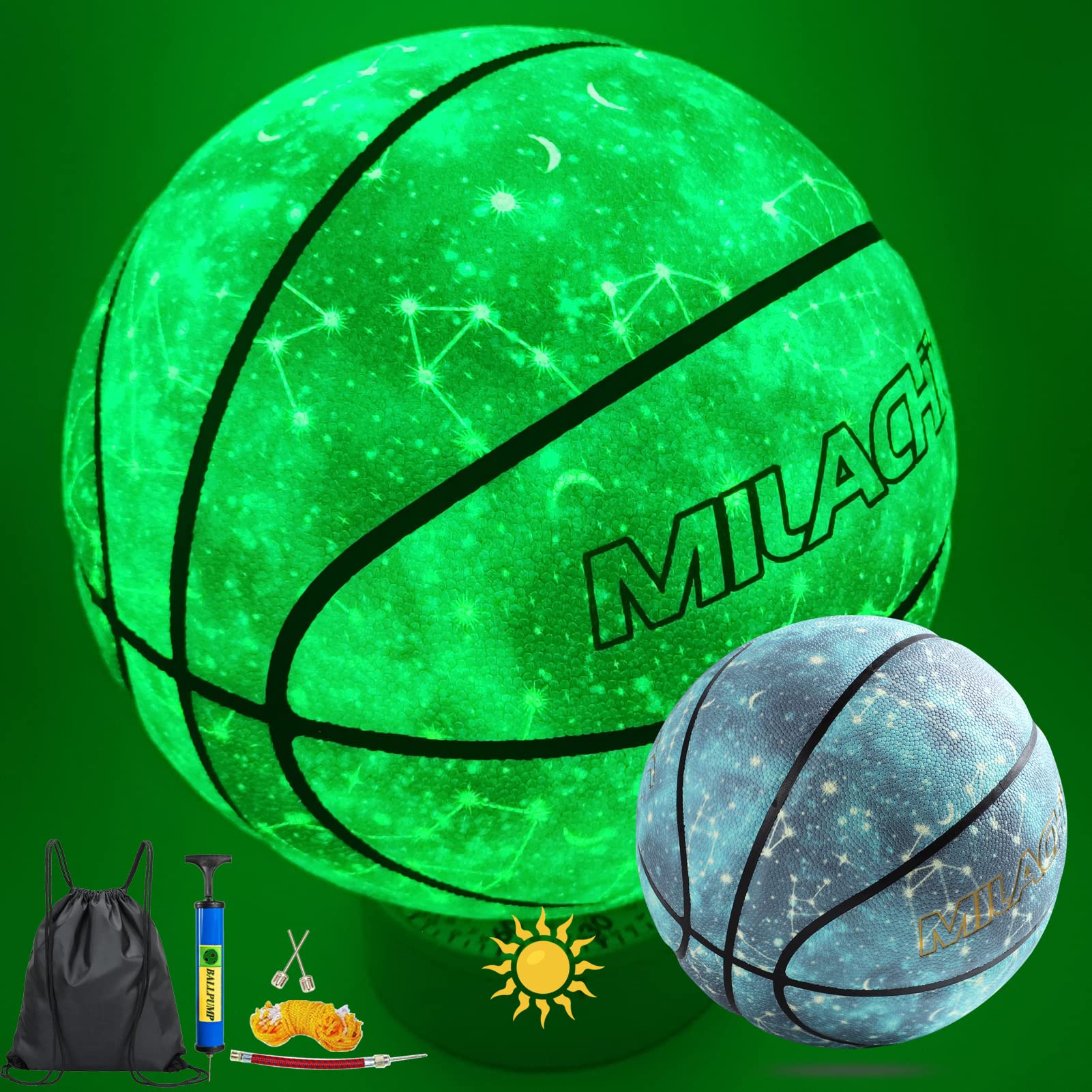 MILACHIC Basketball Glow in The Dark Basketball Ball Size 5/27.5", Glowing Composite Leather Basketball Luminous Basketball Gift for Teenagers