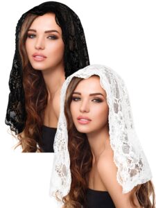 bencailor 2 pcs lace veils for church mantilla catholic veil latin mass head covering veils for bridal women (classic style,m)