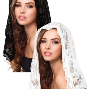 Bencailor 2 Pcs Lace Veils for Church Mantilla Catholic Veil Latin Mass Head Covering Veils for Bridal Women (Classic Style,M)