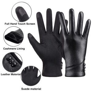 alqqas Womens Winter Leather Gloves Touch Screen Wool Lined Windproof Warm Suede Fashion Dress Gloves