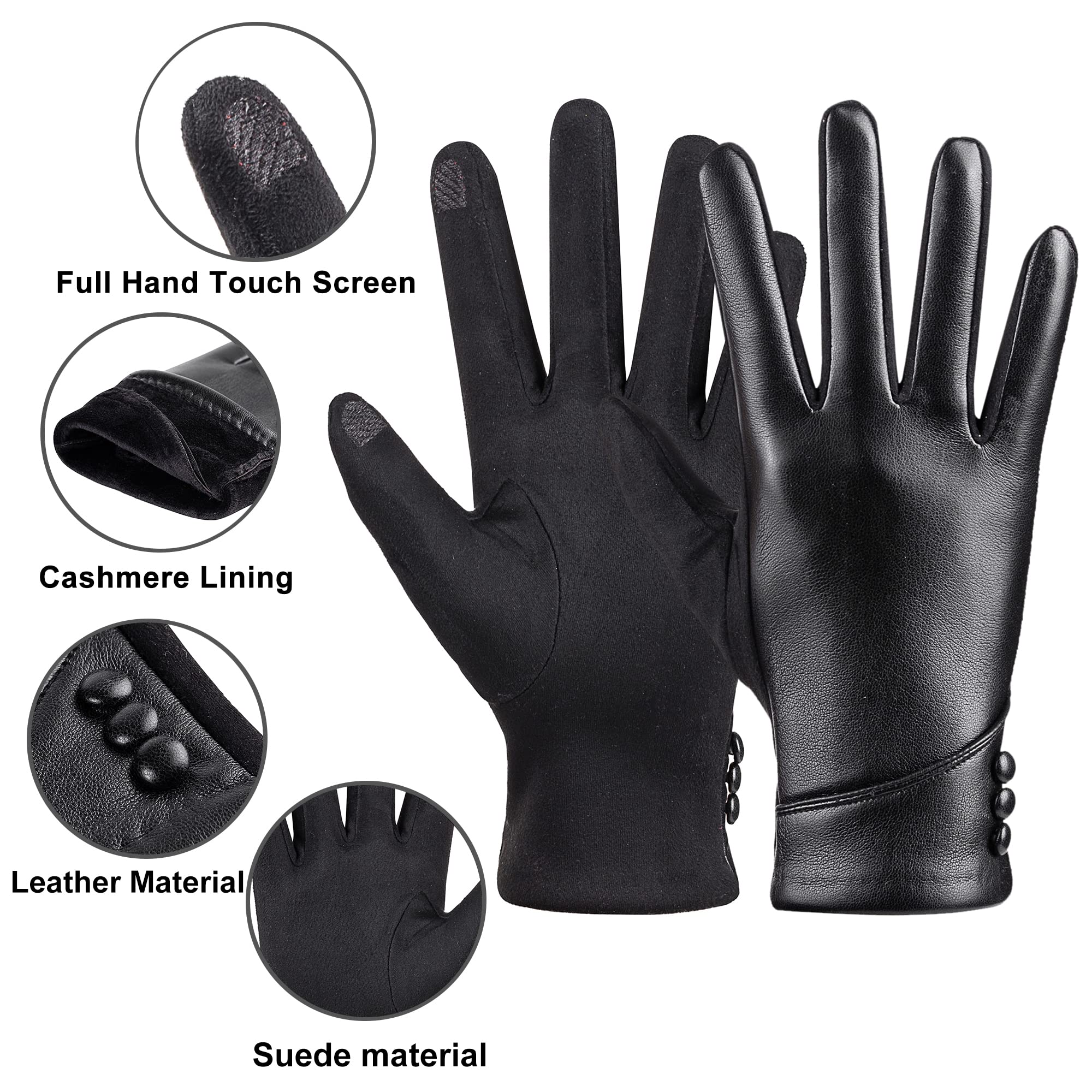 alqqas Womens Winter Leather Gloves Touch Screen Wool Lined Windproof Warm Suede Fashion Dress Gloves