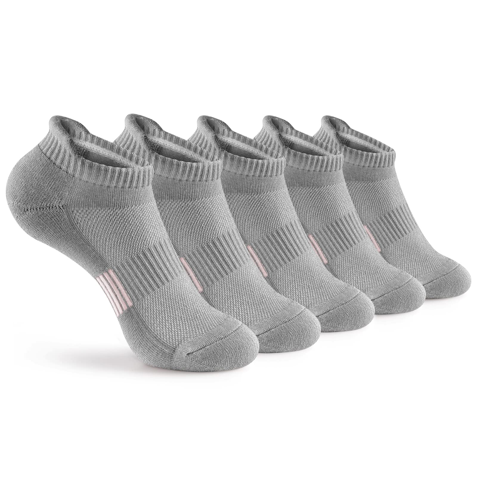 Gonii Ankle Socks Womens Running Athletic No Show Socks Cushioned 5-Pairs Grey