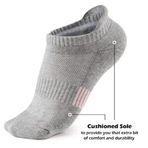 Gonii Ankle Socks Womens Running Athletic No Show Socks Cushioned 5-Pairs Grey