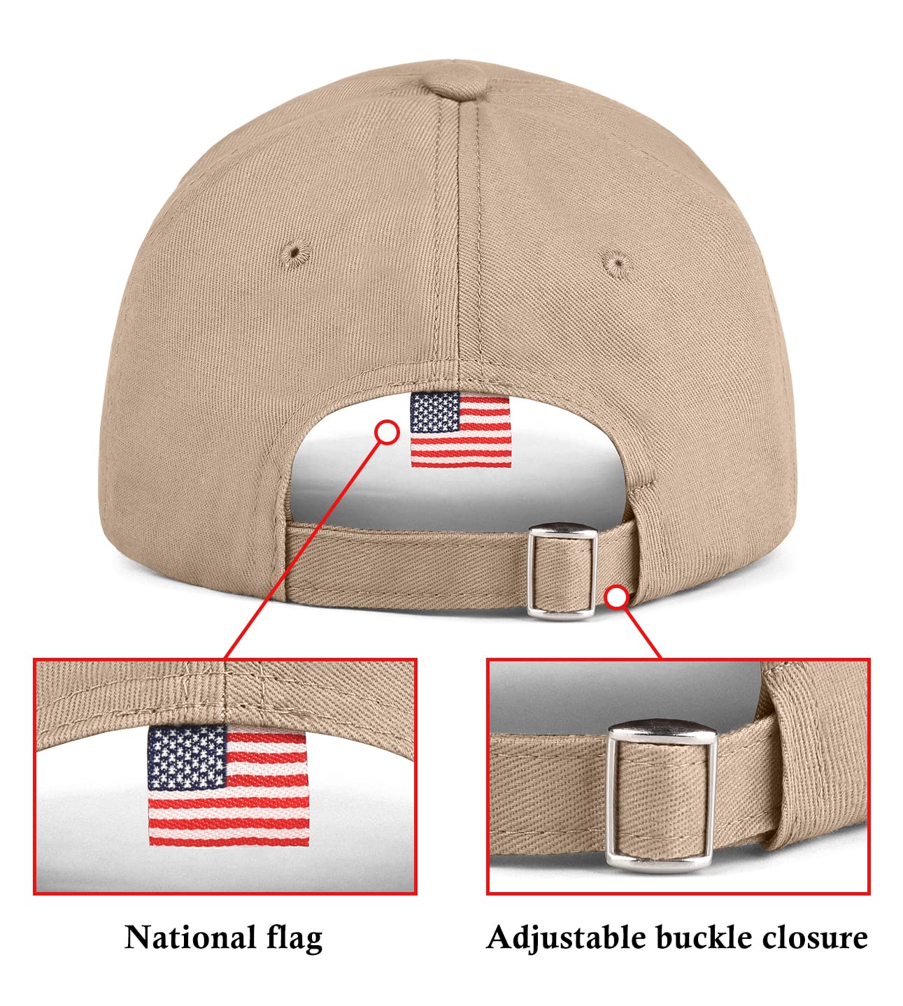 KIRAAT 3 Pack American Flag Baseball Cap Unisex,Low Profile USA Plain Dad Hat for Men＆Women (Black＆Grey＆Khaki)