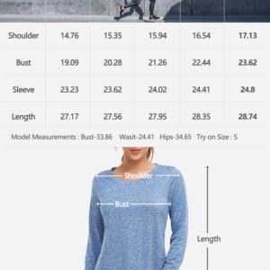 Abrooical Athletic Tops for Women Long Sleeve Running Shirts Yoga Loose Fit Workout Tees Tennis Tops Long Blue XX-Large