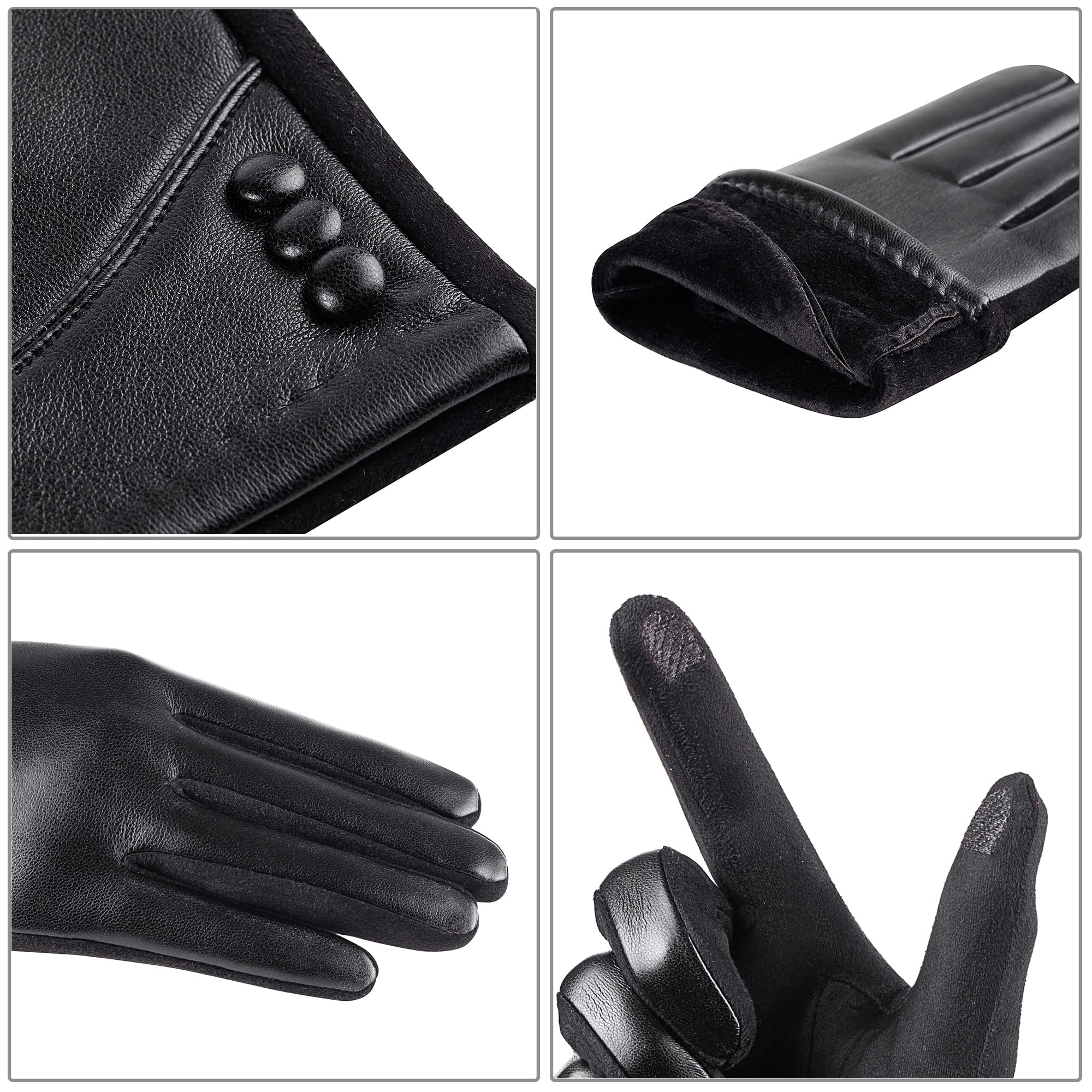 alqqas Womens Winter Leather Gloves Touch Screen Wool Lined Windproof Warm Suede Fashion Dress Gloves