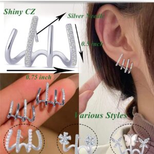 Tornito 4 Pairs Claw Ear Cuffs Zircon Pierced Needle Stud Earrings Minimalist Ear Wrap Butterfly Pearl Piercing Claw Earrings for Women Silver Tone