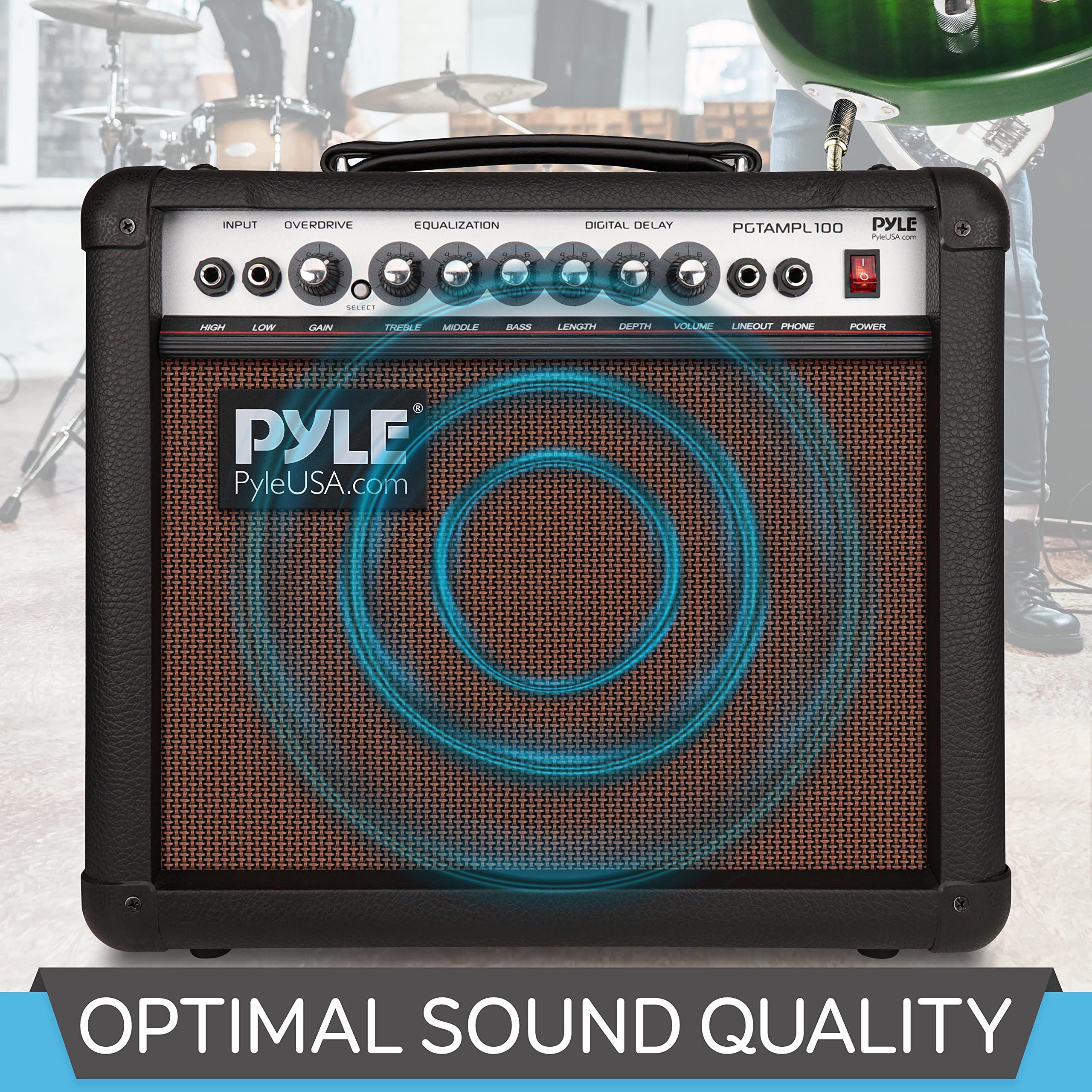 PyleUsa Portable Electric Guitar Amplifier, 30 Watt Power, 8 Inch High-Definition Speaker, Bass, Dual Inputs, Overdrive, Digital Delay, Amp Control Volume, EQ for Beginner and Advance Practice