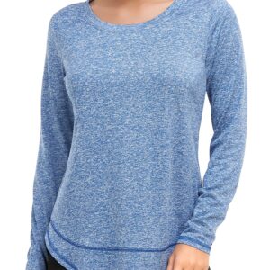 Abrooical Athletic Tops for Women Long Sleeve Running Shirts Yoga Loose Fit Workout Tees Tennis Tops Long Blue XX-Large