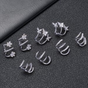 Tornito 4 Pairs Claw Ear Cuffs Zircon Pierced Needle Stud Earrings Minimalist Ear Wrap Butterfly Pearl Piercing Claw Earrings for Women Silver Tone