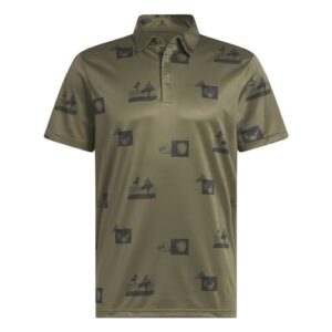 adidas men's allover printed polo shirt, olive strata, 2x-large