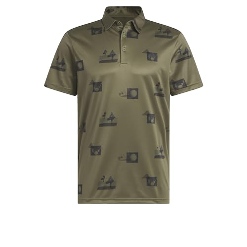 adidas Men's Allover Printed Polo Shirt, Olive Strata, 2X-Large