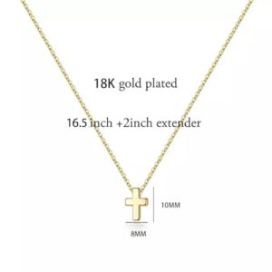 foyjoey 18K Gold Plated Dainty Tiny Cross Necklace for Women Stainless Steel Plain Cross Pendant Necklace Minimalist Confirmation Jewelry