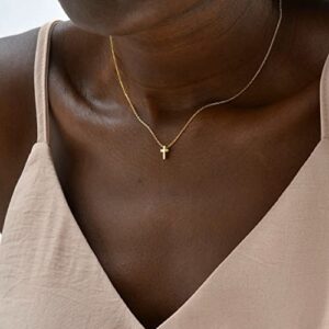 foyjoey 18K Gold Plated Dainty Tiny Cross Necklace for Women Stainless Steel Plain Cross Pendant Necklace Minimalist Confirmation Jewelry