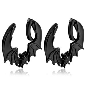 DOEARKO 2PCS Bat Ear Weights for Stretched Ears Gauges Ear Plugs Body Piercing Tunnels 316 Stainless Steel Hypoallergenic Body Jewelry (6G(4mm), Black)