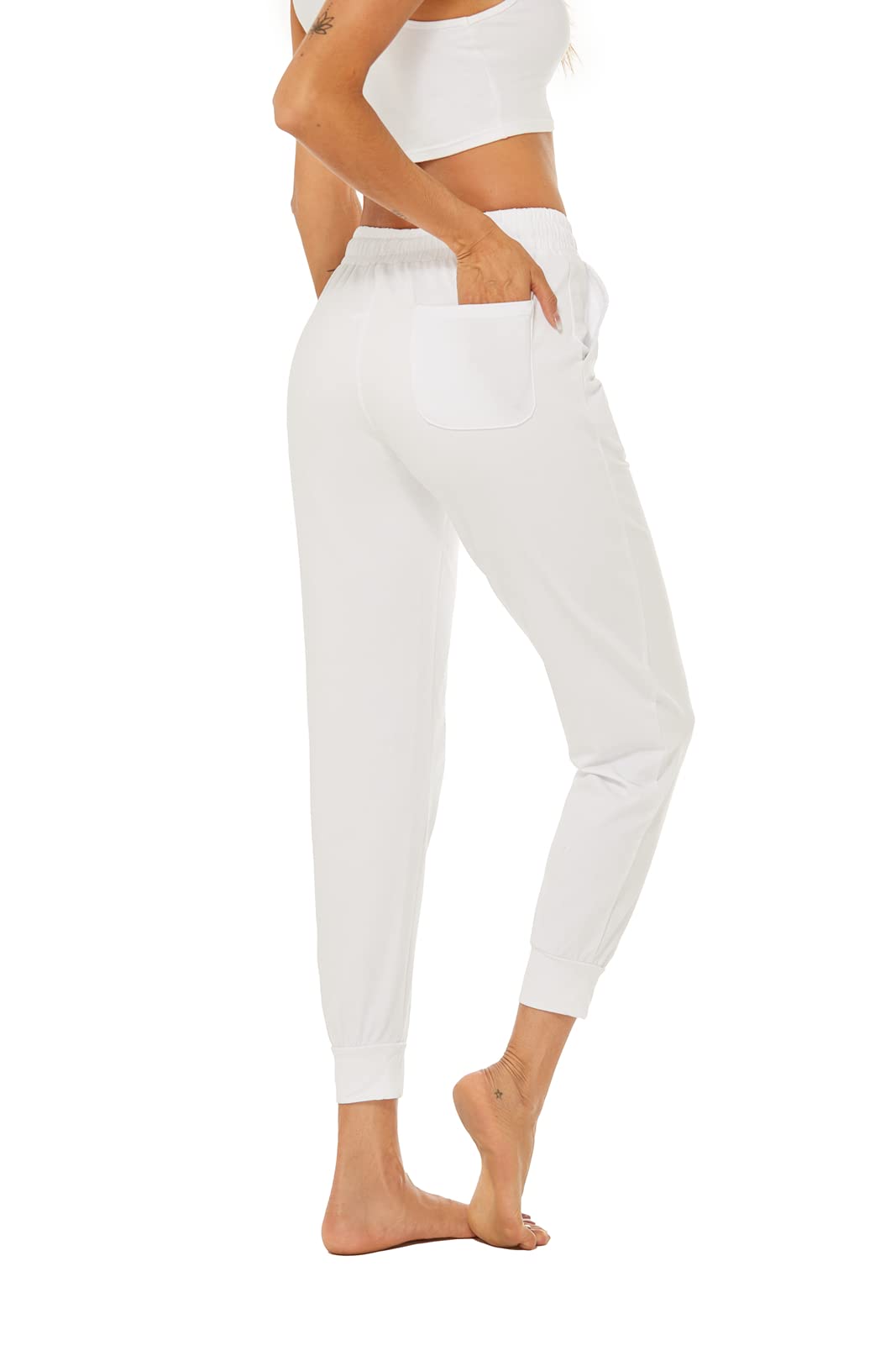 AvaCostume Women's Lightweight Cotton Sweatpants Yoga Joggers Lounge Casual Pants with Pockets White XL01