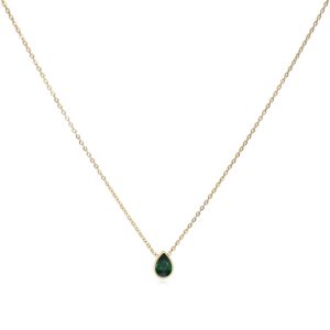 Badu 18K Gold Green Created Gemstones 7x10mm teardrop Necklace for Women Solitaire Cubic Zirconia Jewelry Mothers Day Anniversary Birthday Gifts for Mom Wife Her