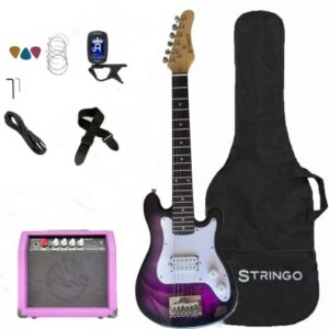 Purple 30 Inch Kids Electric Guitar Beginner Kit, Set Includes 20W Amplifier 3 Picks, Shoulder Strap, Tuner, Bag Case