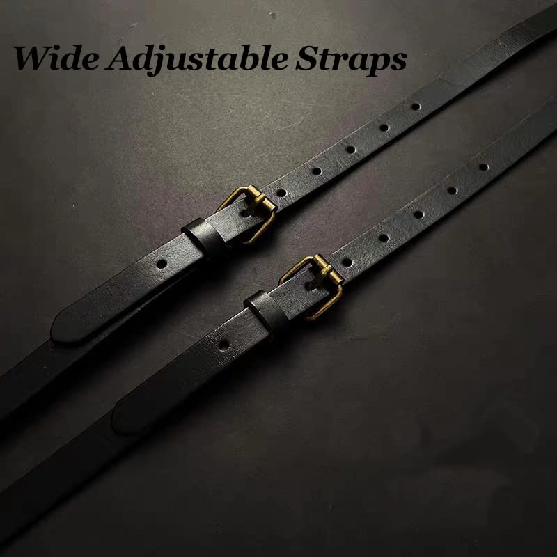 MUNION Leather Mens Suspenders Heavy Duty Y Design Adjustable with 4 Metal Snap Hooks Vintage Mens Suspenders Braces Big and Tall Groomsmen Gift for Wedding, Black