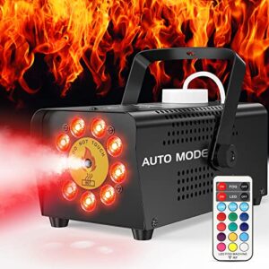 fansteck fog machine with 9 led lights, automatic smoke machine with 12 color rgb lights effect for halloween party wedding christmas stage, 500w portable fog machine outdoor with remote control