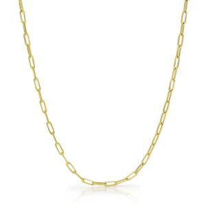 Nuragold 10k Yellow Gold 2mm Paperclip Elongated Rolo Cable Link Chain Pendant Necklace, Womens Jewelry 16" 18" 20" 22" 24"