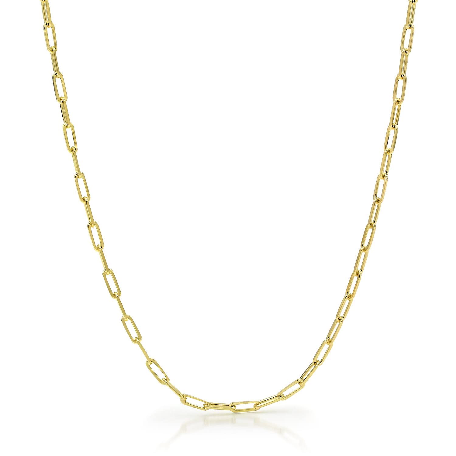 Nuragold 10k Yellow Gold 2mm Paperclip Elongated Rolo Cable Link Chain Pendant Necklace, Womens Jewelry 16" 18" 20" 22" 24"