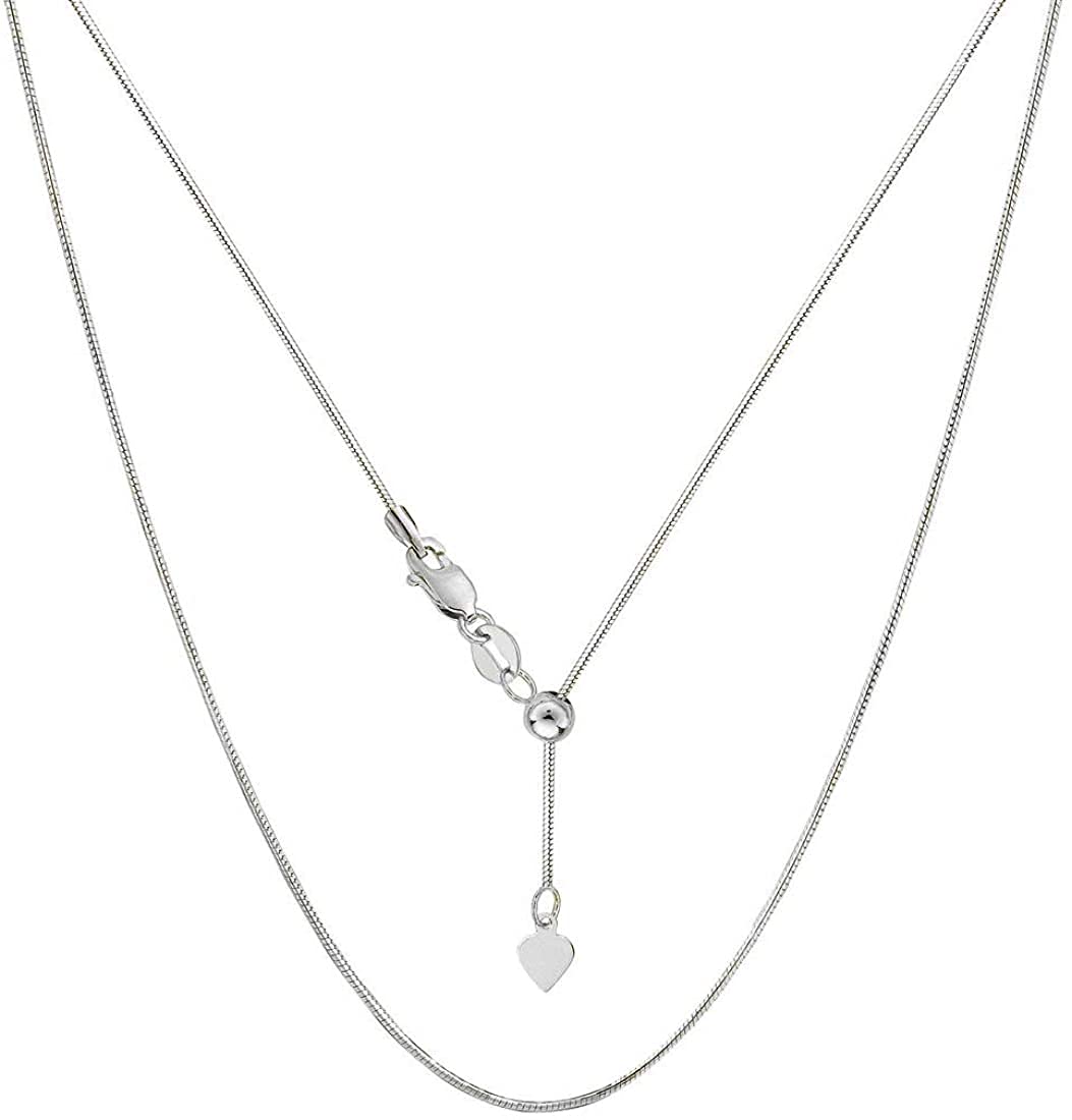 Savlano 925 Sterling Silver Italian 1.5mm Solid Snake Adjustable Bolo 14-24 Inch Chain Necklace For Women - Made in Italy Comes With a Gift Box (White)