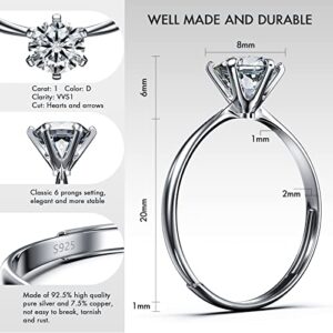 Musgogo Moissanite Wedding Engagement Rings for Women, 1 Carat Adjustable Wedding Jewelry for Bride 925 Sterling Silver with 18K White Gold Plated Band Promise Ring for Her D Color VVS1 Gift Boxed