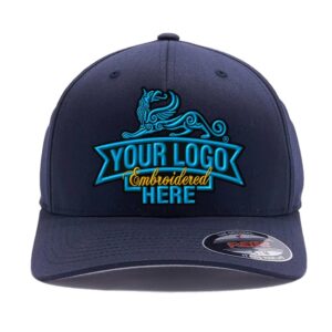 custom embroidered flex baseball hat. flex baseball 6277/6477 baseball cap. place your own logo or design (s/m, deep navy)