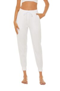 avacostume women's lightweight cotton sweatpants yoga joggers lounge casual pants with pockets white xl01