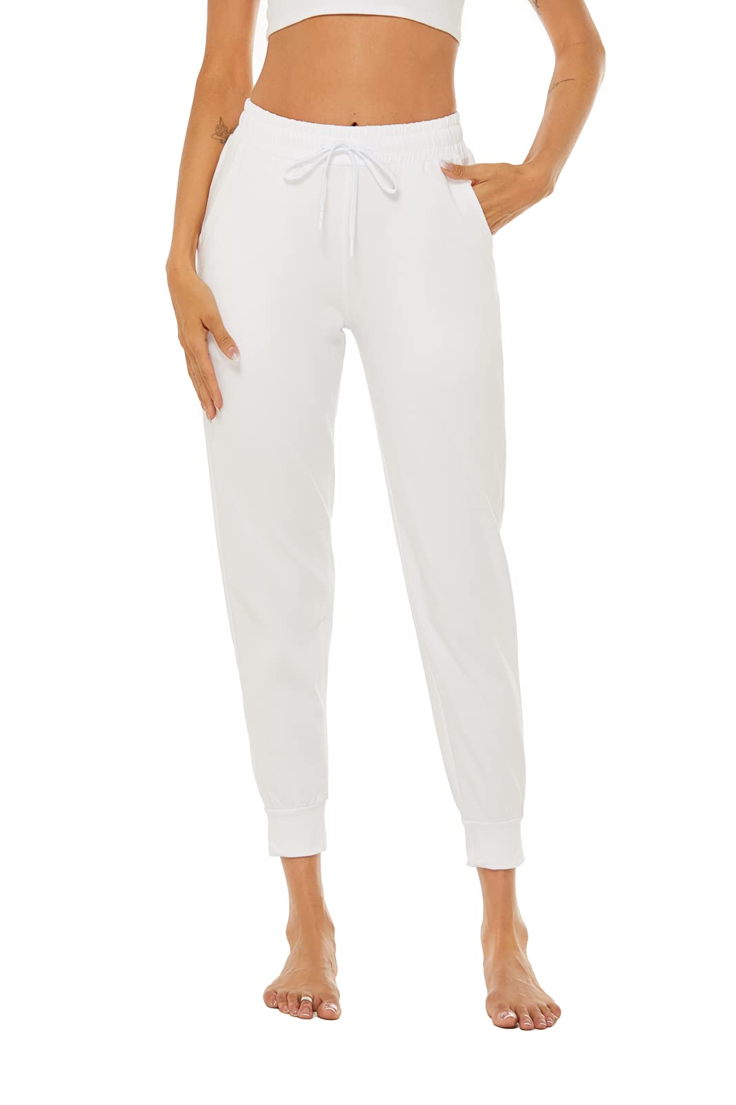 AvaCostume Women's Lightweight Cotton Sweatpants Yoga Joggers Lounge Casual Pants with Pockets White XL01