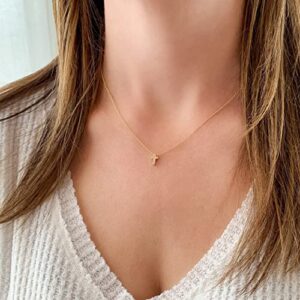 foyjoey 18K Gold Plated Dainty Tiny Cross Necklace for Women Stainless Steel Plain Cross Pendant Necklace Minimalist Confirmation Jewelry