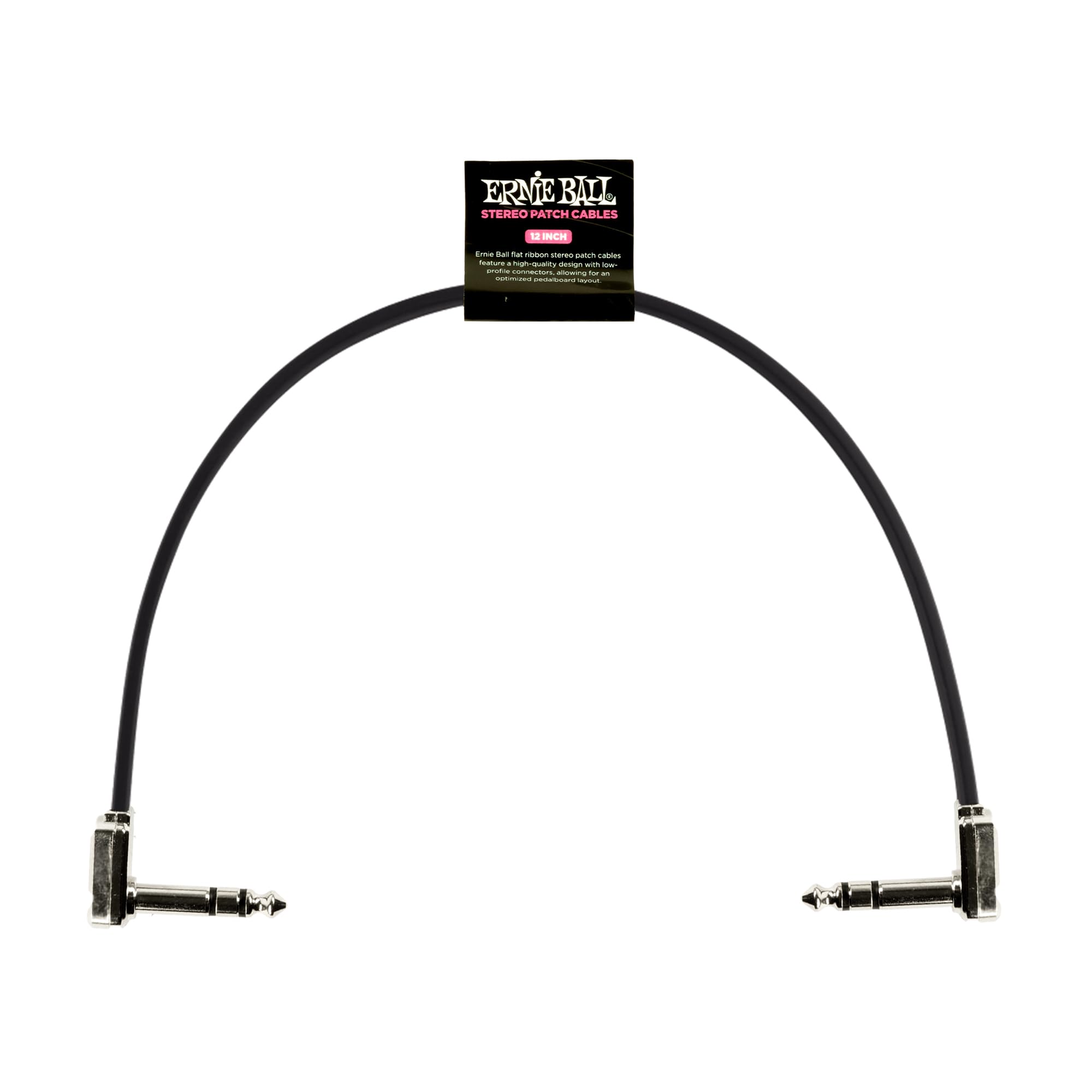 Ernie Ball Flat Ribbon Stereo Patch Cable, 12 in, Black (P06409)