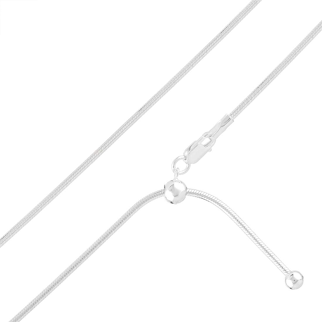 Savlano 925 Sterling Silver Italian 1.5mm Solid Snake Adjustable Bolo 14-24 Inch Chain Necklace For Women - Made in Italy Comes With a Gift Box (White)