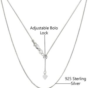 Savlano 925 Sterling Silver Italian 1.5mm Solid Snake Adjustable Bolo 14-24 Inch Chain Necklace For Women - Made in Italy Comes With a Gift Box (White)