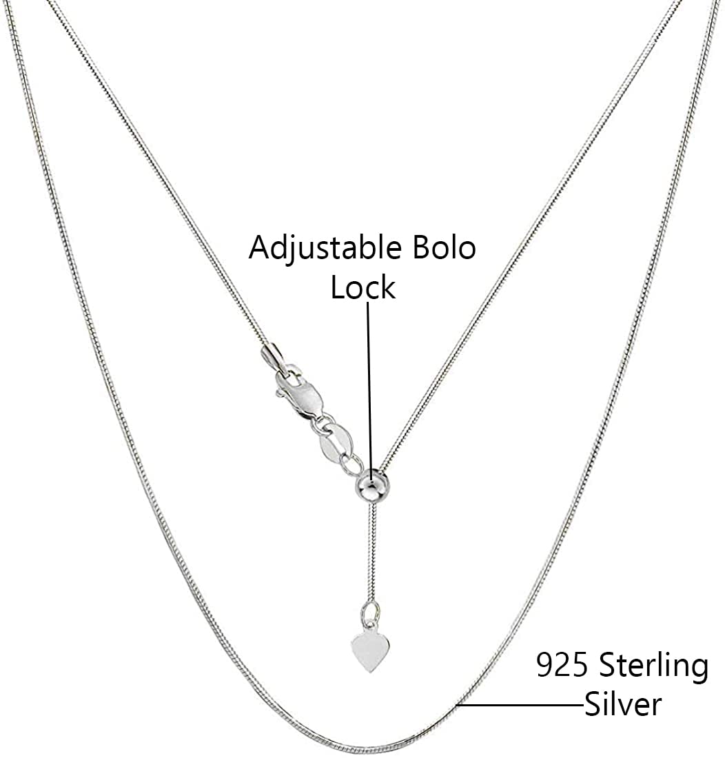 Savlano 925 Sterling Silver Italian 1.5mm Solid Snake Adjustable Bolo 14-24 Inch Chain Necklace For Women - Made in Italy Comes With a Gift Box (White)