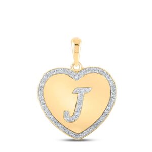 the diamond deal 10kt yellow gold womens round diamond heart j letter pendant 1/4 cttw