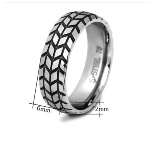 Emma Manor EM Titanium Steel Ring 6mm Width Tire Tread Grooved Wedding Ring for Men Women,Size 7-12 with Jewelry Box (Titanium Steel, 12)