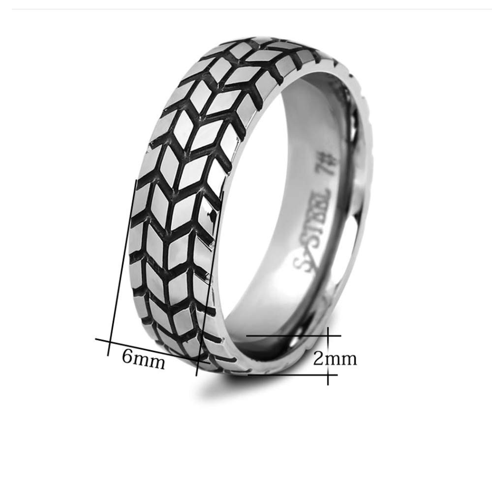 Emma Manor EM Titanium Steel Ring 6mm Width Tire Tread Grooved Wedding Ring for Men Women,Size 7-12 with Jewelry Box (Titanium Steel, 12)