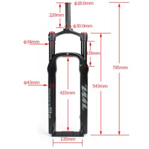 Snow Bike Fat Fork 26Inch Air Gas Fork Aluminum Alloy Spread 135MM 1-1/8" Steering Tube Compatible with 26X4.0 Fat Bike, E-Bike, Beach Bike