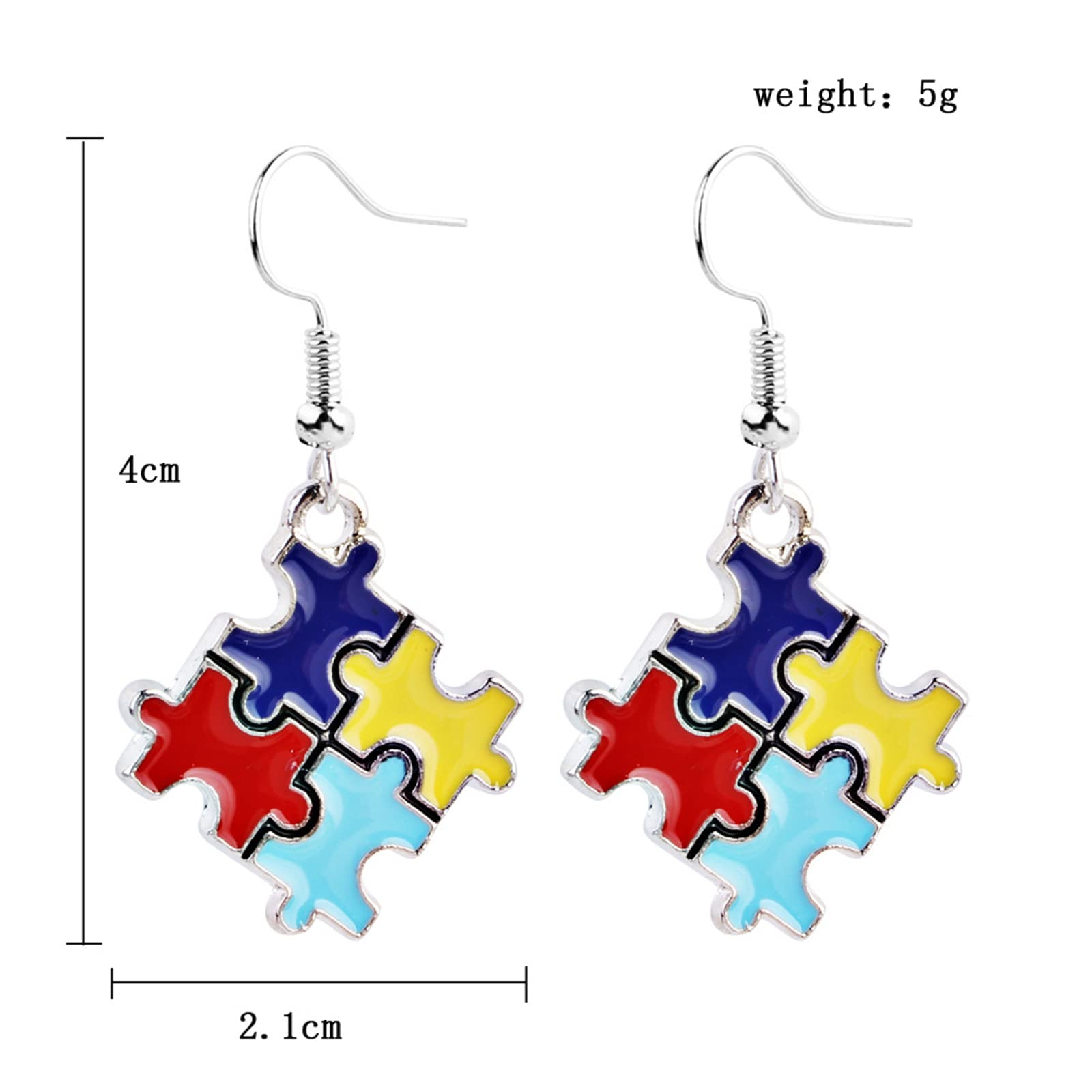 Dreuyet 8 Pairs Autism Awareness Earring Set for Women Creative Multi Color Awareness Jigsaw Autism Puzzle Geometric Earrings Jewelry (8 Pairs Autism Puzzle)