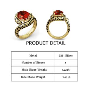 Jeulia Engagement Rings Leopard Print Oval Cut Ring for Women Sterling Silver Wild Beauty Diamond Band for Mother's Day Birthstone Anniversary Wedding Promise Jewelry with Gift Box (Red, 8)