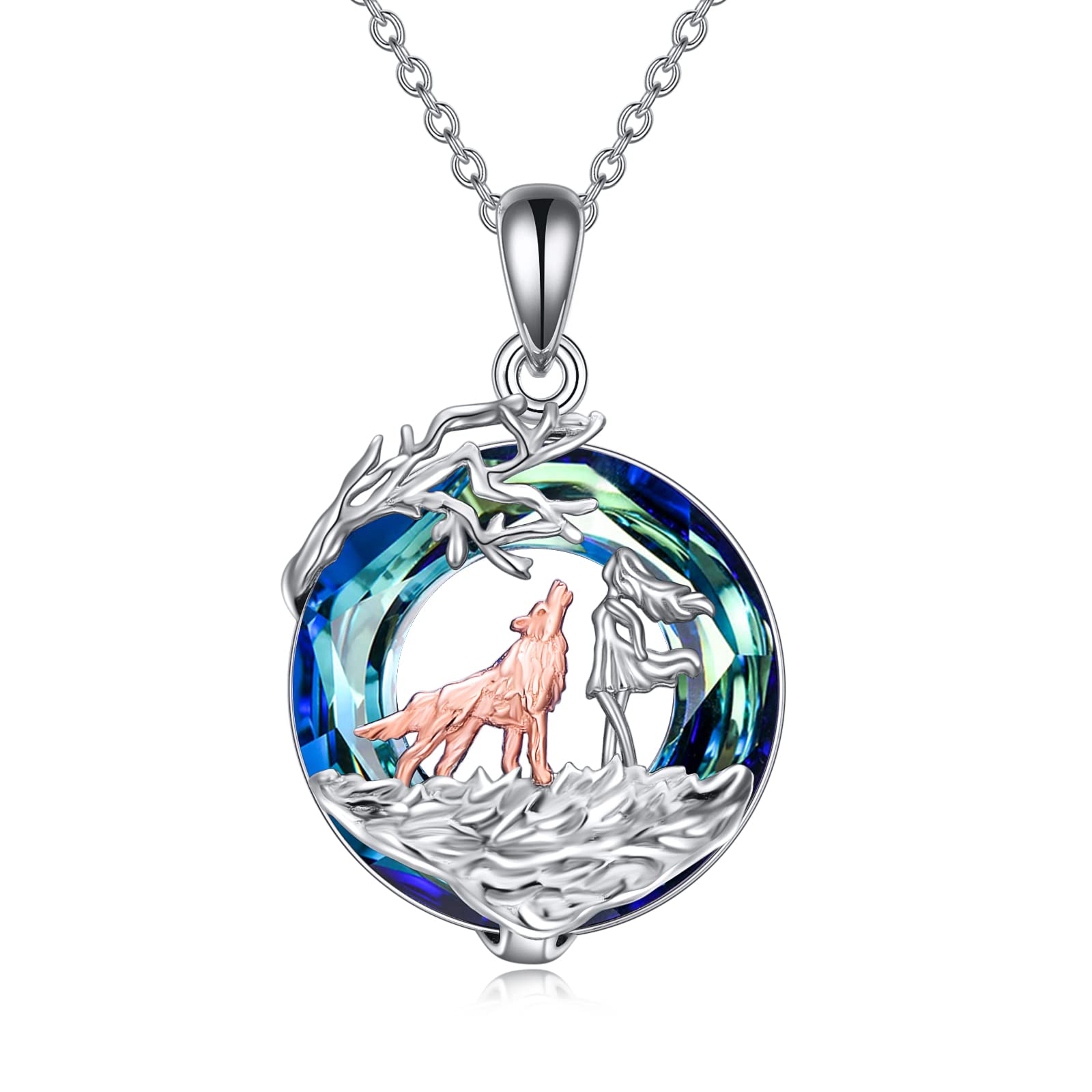 WINNICACA Wolf and Women Gifts Sterling Silver Wolf Necklace Animal Crystal Jewelry Wolf Pendant Gifts for Women