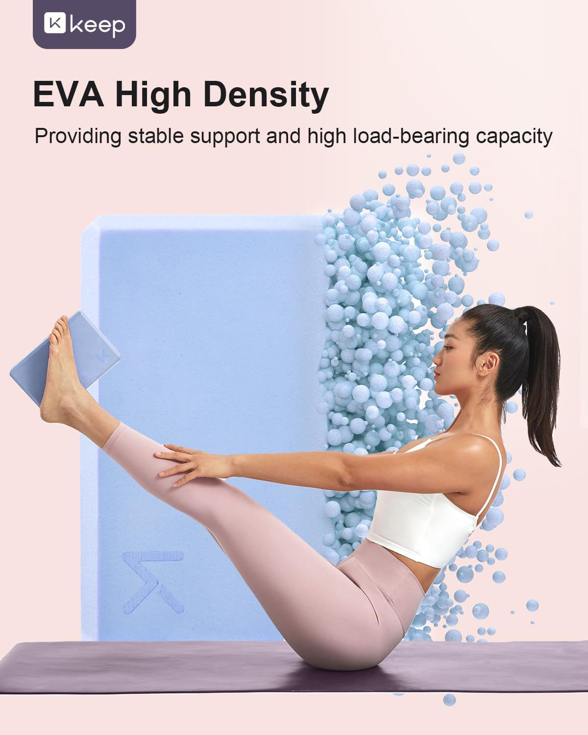 KEEP Yoga Block, High-Density EVA Foam 2 Pack Yoga Block with Non-Slip Textured Surface, Supportive, Lightweight - Ideal for Yoga, Pilates, and Stretching Exercises