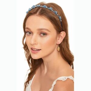 Urieo Thin Rhinestone Headband Bling Crystal Head Bands Diamond Hairband Vintage Parties Hair Accessory for Women (Blue)