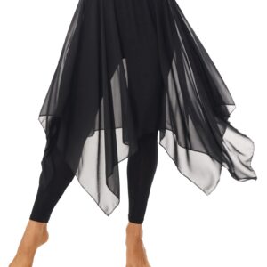 XUNZOO Skirted Leggings for Women Flowy Asymmetric Sheer Chiffon Skirts Ballet Yoga Latin Dance Pantskirt Black 3X-Large