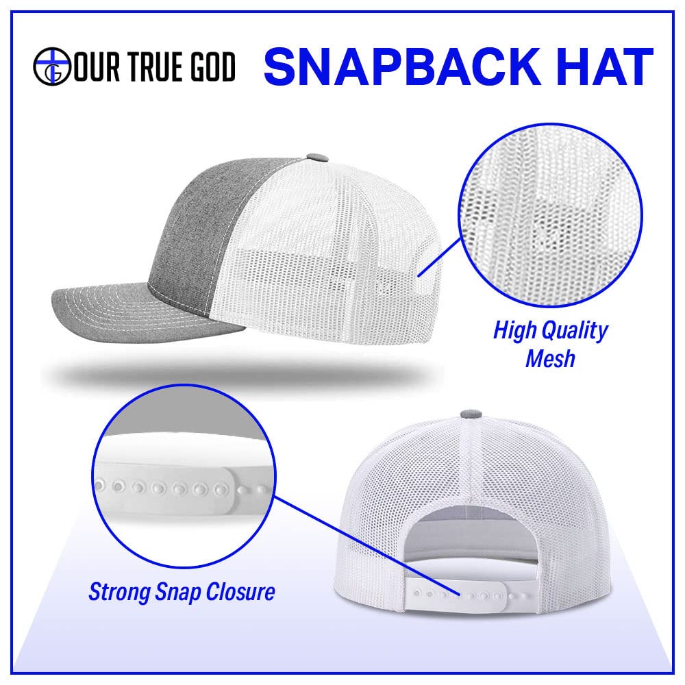 Nail Cross Christian Trucker Hat - Adjustable Fit Cotton Snapback Hat - Breathable Mesh Side for Casual Wear (Heather Front/White Mesh)