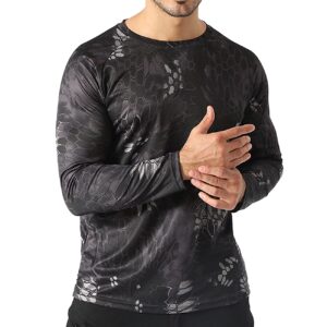 Bethspec Moisture Wicking Long Sleeve T-Shirt for Men UV Sun Protection Athletic Shirts Hiking Cycling Running (2XL, Python Black)